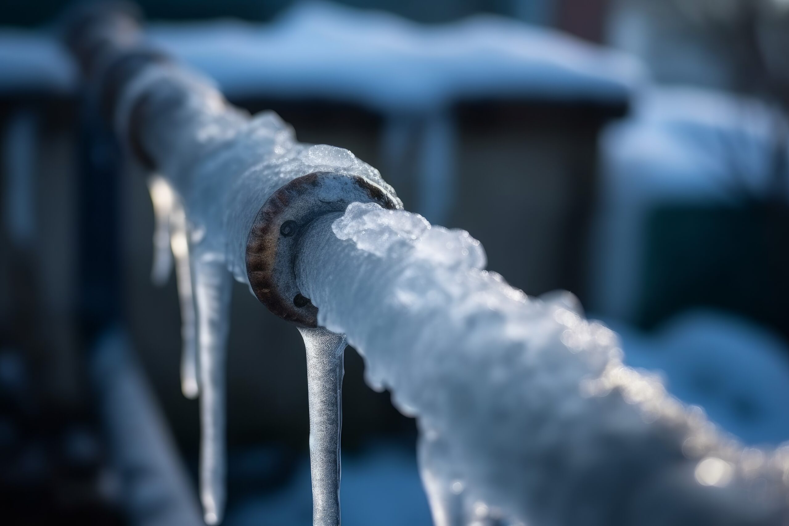 vecteezy_ai generated frozen water pipe at morning sunlight generate a scaled